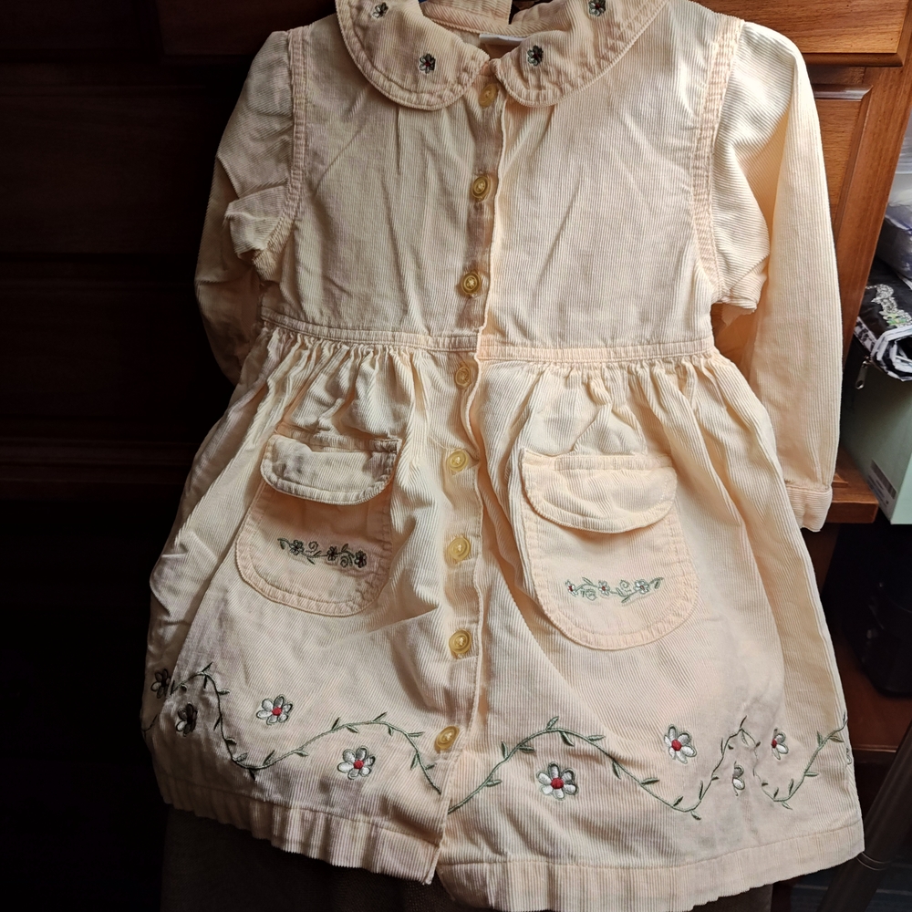 Charming Cream Yellow Kids Dress with Floral Embroidery
